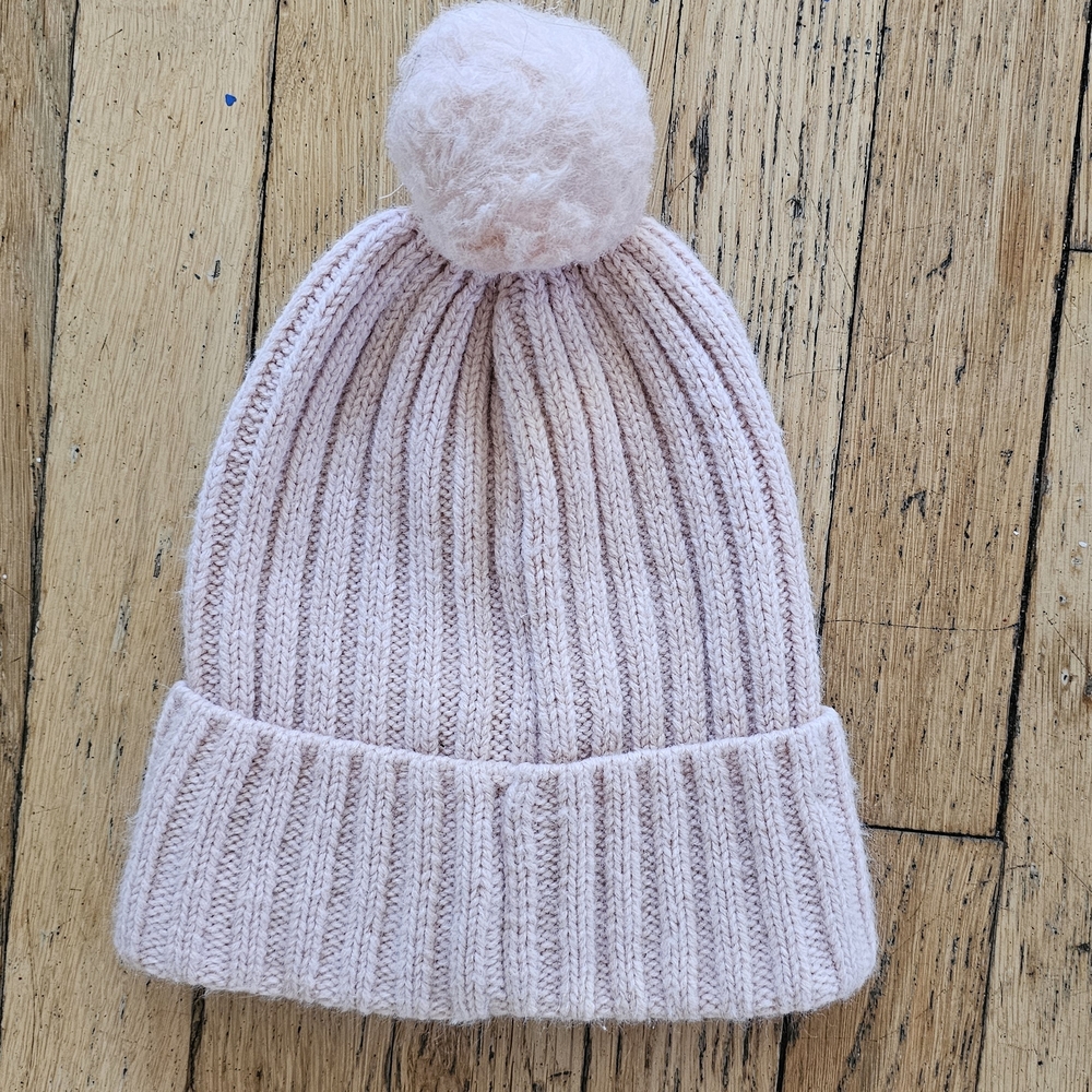 H&M Soft Pink Knit Beanie with Pom-Pom